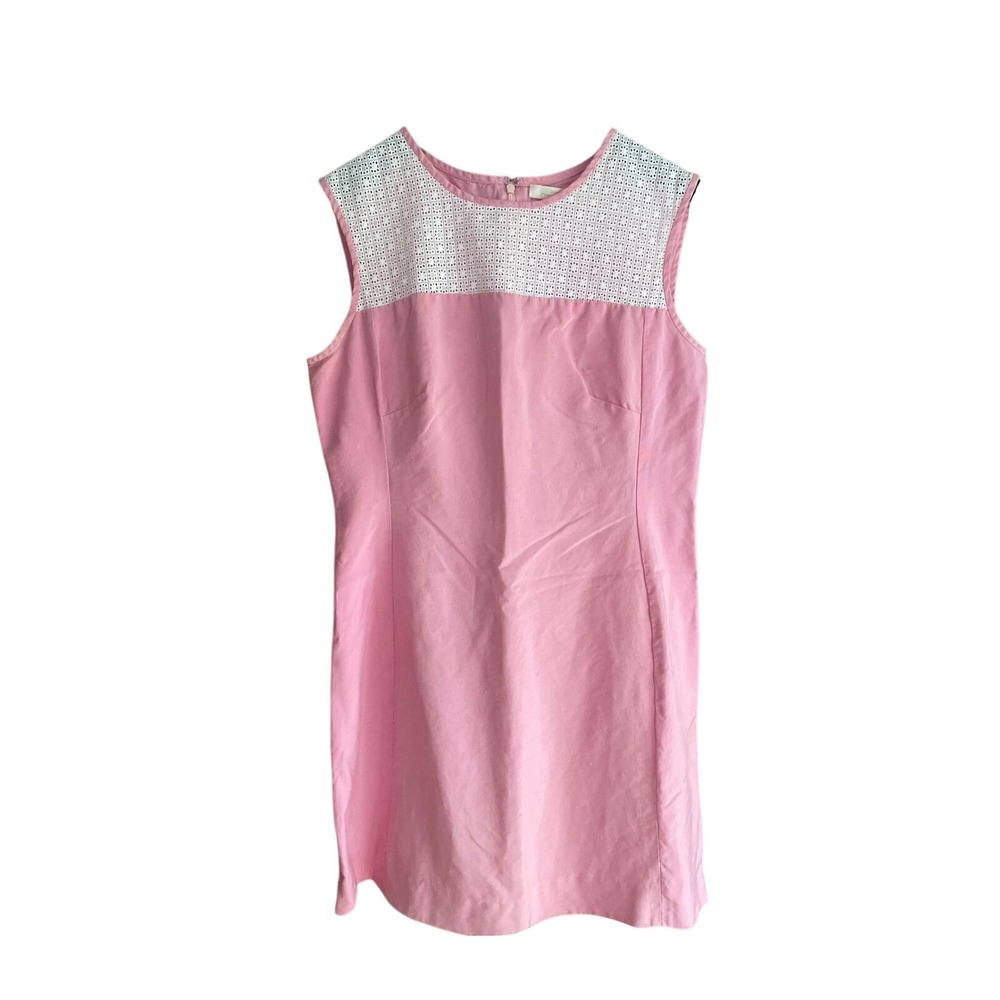 Pink Shift Dress Women's Medium Shannon McLean Eyelet Lace Retro Preppy Coquette